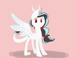 Size: 2048x1536 | Tagged: safe, artist:periwinkietwinkie, oc, oc only, oc:equivalence, draconequus, hybrid, crown, female, interspecies offspring, jewelry, offspring, parent:discord, parent:princess celestia, parents:dislestia, regalia, simple background, solo