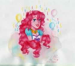 Size: 2722x2389 | Tagged: safe, artist:milaookami, pinkie pie, equestria girls, g4, balloon, female, high res, pony ears, solo, traditional art