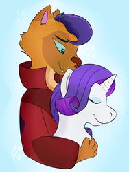 Size: 750x1000 | Tagged: safe, artist:xxcrossarrowxx, capper dapperpaws, rarity, abyssinian, pony, unicorn, anthro, g4, my little pony: the movie, anthro with ponies, capperity, female, holding a pony, interspecies, male, shipping, straight