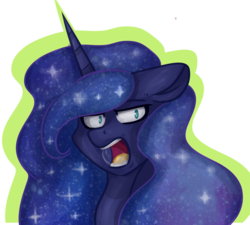 Size: 1024x922 | Tagged: safe, artist:masyaataman, princess luna, pony, g4, bubble, female, floppy ears, frown, majestic as fuck, open mouth, simple background, solo, transparent background