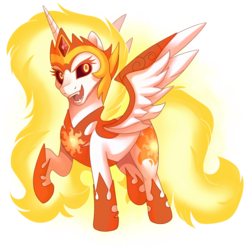 Size: 2048x2048 | Tagged: safe, artist:sacredroses-art, daybreaker, alicorn, pony, a royal problem, g4, female, high res, open mouth, raised hoof, simple background, smiling, solo, spread wings, transparent background, wings