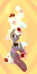 Size: 640x1280 | Tagged: safe, artist:worldlofldreams, oc, oc only, earth pony, pony, bowtie, clothes, flower, flower in hair, happy, rose, smiling, solo, vest