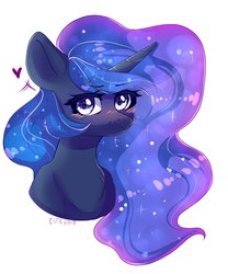 Size: 1487x1783 | Tagged: safe, artist:crybaby, artist:lukovka-1, princess luna, alicorn, pony, g4, blushing, bust, female, floating heart, heart, simple background, solo, white background