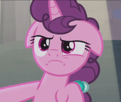 Size: 400x338 | Tagged: safe, screencap, sugar belle, pony, unicorn, g4, hard to say anything, animated, cute, do not want, female, floppy ears, gif, solo, sugarbetes