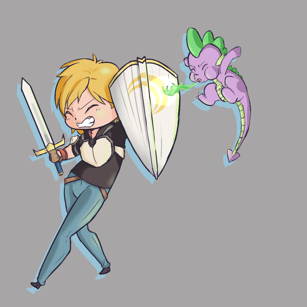 Artist Xmemorized Crossover Dragon Fire Fire Breath Jaune Arc Rwby Safe Shield Spike Sword Weapon Derpibooru