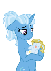 Size: 780x1084 | Tagged: safe, artist:ficklepickle9421, trixie, oc, oc:royal ramonda, pony, unicorn, g4, female, illegitimate, mare, mother and daughter, offspring, parent:prince blueblood, parent:trixie, parents:bluetrix, simple background, transparent background