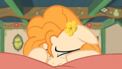 Size: 600x338 | Tagged: safe, screencap, pear butter, earth pony, pony, g4, the perfect pear, animated, crying, cute, eye shimmer, feels, female, floppy ears, flower, flower in hair, gif, male, pearabetes, sad, sadorable