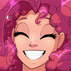 Size: 654x654 | Tagged: safe, artist:oughta, pinkie pie, human, g4, beautiful, bust, eyes closed, female, grin, happy, humanized, portrait, smiling, solo