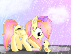 Size: 2000x1500 | Tagged: safe, artist:songbirdserenade, oc, oc only, oc:chickadee little, pegasus, pony, bow, cookie, cup, duckling, earbuds, female, food, mare, oreo, pencil, rain