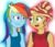 Size: 1799x1537 | Tagged: safe, artist:berrypunchrules, rainbow dash, sunset shimmer, equestria girls, g4, alternate hairstyle, clothes, open mouth