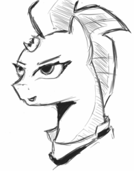 Size: 678x867 | Tagged: safe, artist:arcanelexicon, tempest shadow, pony, unicorn, g4, my little pony: the movie, broken horn, bust, female, horn, mare, monochrome, portrait, solo