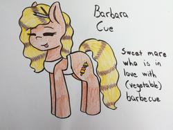 Size: 1280x960 | Tagged: safe, artist:ask-mystery-pony, oc, oc only, oc:barbara cue, earth pony, pony, 30 minute art challenge, apron, clothes, raspberry, solo, tongue out, traditional art