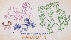 Size: 1274x713 | Tagged: safe, artist:2snacks, princess celestia, princess luna, deathclaw, pony, two best sisters play, g4, dogmeat, fallout, fallout 4, youtube link