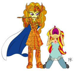Size: 3011x2892 | Tagged: safe, artist:pony4koma, adagio dazzle, sunset shimmer, equestria girls, g4, my little pony equestria girls: rainbow rocks, abuse, crossover, flute, high res, marina general, musical instrument, nose in the air, saint seiya, scale (saint seiya), shimmerbuse, simple background, siren sorrento, transparent background