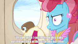 Size: 960x540 | Tagged: safe, artist:2snacks, cup cake, pound cake, princess cadance, princess flurry heart, alicorn, pony, two best sisters play, g4, angry, animated, bags under eyes, caption, colt, crying, fallout 4, female, filly, frizzy hair, gif, i can't believe it's not hasbro studios, implied unbirthing, male, mare, plane, sitting, text, two best friends play, vibrating, youtube link