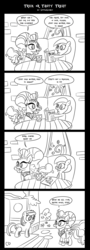 Size: 1168x3251 | Tagged: safe, artist:littlelooney, saffron masala, oc, oc:moonbeam, pony, g4, comic, dialogue, female, menu, mother, simple background, the tasty treat, white background