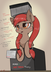 Size: 1057x1486 | Tagged: safe, artist:orang111, oc, oc only, oc:a-10, oc:trinity, cpu pony, object pony, original species, pony, amd, bitcoin, blushing, box, chest fluff, computer, cooler, cooling fan, cpu, cryptocurrency, dcinside, dialogue, ear fluff, freckles, korean, ponified, price tag, translated in the comments