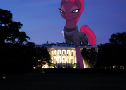 Size: 1500x1071 | Tagged: safe, artist:cheezedoodle96, artist:cmwaters, tempest shadow, pony, g4, my little pony: the movie, armor, broken horn, female, giant pony, giant tempest shadow, giantess, horn, macro, mare, solo, white house