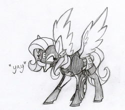 Size: 1024x898 | Tagged: safe, artist:agentkirin, fluttershy, pegasus, pony, g4, captain america, cheering, crossover, eyes closed, female, flutteryay, mare, monochrome, solo, traditional art, yay