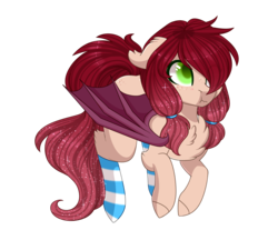 Size: 1877x1625 | Tagged: safe, artist:ohhoneybee, oc, oc only, oc:dreamie, bat pony, pony, :t, chest fluff, clothes, female, mare, simple background, socks, solo, striped socks, transparent background