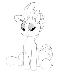 Size: 1280x1543 | Tagged: safe, artist:pabbley, tempest shadow, pony, unicorn, g4, my little pony: the movie, 30 minute art challenge, broken horn, female, grayscale, horn, lidded eyes, mare, monochrome, sitting, sketch, solo