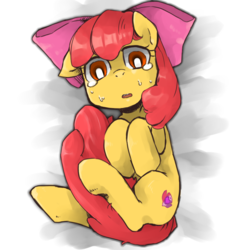 Size: 800x800 | Tagged: safe, artist:kogarasumaru24, apple bloom, earth pony, pony, g4, crying, female, filly, foal, on back, simple background, solo