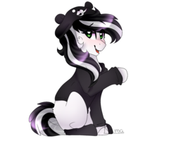 Size: 2000x1600 | Tagged: safe, artist:skimea, oc, oc only, oc:brogan, pony, clothes, female, hoodie, mare, simple background, sitting, solo, transparent background
