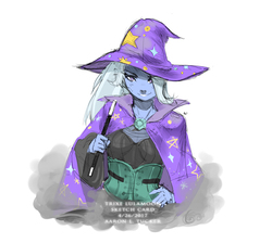 Size: 3400x3042 | Tagged: safe, artist:alts-art, trixie, human, g4, cape, clothes, female, hat, high res, humanized, looking at you, magic wand, magician, pony coloring, simple background, smiling, smirk, solo, trixie's cape, trixie's hat, white background