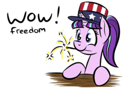 Size: 350x250 | Tagged: safe, artist:glimglam, starlight glimmer, pony, unicorn, g4, 4th of july, american independence day, female, freedom, hat, holiday, independence day, mare, meme, mouth hold, simple background, smiling, solo, sparkler (firework), white background, wow! glimmer