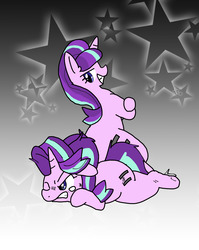 Size: 872x1098 | Tagged: safe, artist:kushina13, starlight glimmer, pony, unicorn, g4, beaten up, crying, equal cutie mark, self ponidox, sitting on person, sitting on pony