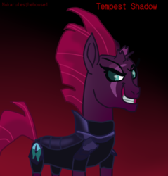 Size: 463x484 | Tagged: safe, artist:nukarulesthehouse1, tempest shadow, pony, g4, my little pony: the movie, broken horn, evil smile, eye scar, grin, horn, scar, smiling