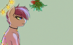 Size: 1280x800 | Tagged: safe, artist:asianpony, oc, oc only, oc:lino, earth pony, pony, christmas, christmas lights, green background, holiday, mistletoe, simple background, solo