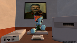 Size: 3840x2160 | Tagged: safe, artist:mendrick94, derpibooru exclusive, rainbow dash, pony, g4, 3d, commodore 64, high res, josef stalin, source filmmaker