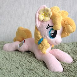 Size: 960x960 | Tagged: safe, artist:burgunzik, pear butter, pony, g4, the perfect pear, irl, photo, plushie, prone, solo