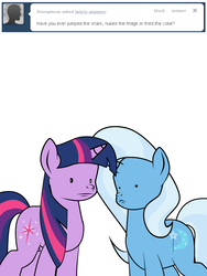 Size: 600x800 | Tagged: safe, artist:dekomaru, trixie, twilight sparkle, pony, tumblr:ask twixie, g4, ask, confused, faic, simple background, tumblr, white background