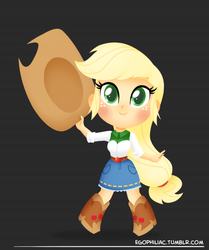 Size: 790x946 | Tagged: safe, artist:egophiliac, applejack, equestria girls, g4, chibi, cute, female, jackabetes, solo