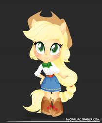 Size: 790x946 | Tagged: safe, artist:egophiliac, applejack, equestria girls, g4, chibi, cute, female, jackabetes, ponied up, pony ears, solo