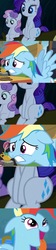 Size: 640x2866 | Tagged: safe, edit, edited screencap, screencap, rainbow dash, rarity, sweetie belle, pony, g4, my little pony: friendship is magic, sleepless in ponyville, comic, dynamic dash, female, grin, lesbian, screencap comic, ship:raridash, shipping, smiling, tongue out