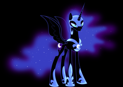 Size: 1059x755 | Tagged: safe, artist:melspyrose, nightmare moon, alicorn, pony, g4, black background, female, mare, simple background, solo, spread wings, vector, wings