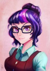 Size: 764x1080 | Tagged: safe, artist:the-park, sci-twi, twilight sparkle, human, equestria girls, g4, female, looking at you, simple background, solo