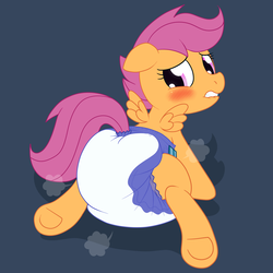Size: 1800x1800 | Tagged: safe, artist:fillyscoots42, scootaloo, pegasus, pony, g4, blushing, crinkleloo, cute, cutealoo, diaper, diaper butt, diaper fetish, diapered, diaperloo, embarrassed, female, fetish, filly, foal, non-baby in diaper, poof, poofy diaper, solo, underhoof