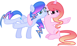 Size: 823x495 | Tagged: safe, artist:duyguusss, oc, oc only, oc:lightning ice, oc:strawberry candy, pegasus, pony, unicorn, base used, female, mare, simple background, sitting, transparent background