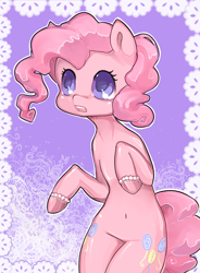 Size: 2100x2856 | Tagged: safe, artist:misukitty, pinkie pie, semi-anthro, g4, female, high res, hooves, pearl, solo