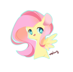 Size: 1024x1008 | Tagged: safe, artist:hedwig-castle, fluttershy, pony, g4, bust, female, looking sideways, portrait, simple background, smiling, solo, white background
