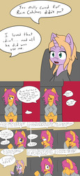 Size: 2400x5200 | Tagged: safe, artist:jake heritagu, scootaloo, oc, oc:psyche, pony, comic:ask motherly scootaloo, g4, clothes, comic, couch, crying, high res, motherly scootaloo, psyche-phd, sweatshirt, therapist