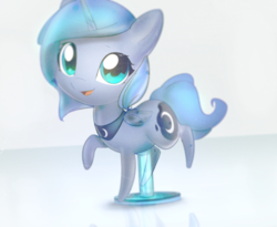 Size: 819x670 | Tagged: dead source, safe, artist:mirroredsea, princess luna, alicorn, pony, g4, chibi, cute, female, figurine, filly, folded wings, looking at you, lunabetes, raised hoof, smiling, solo, woona, younger