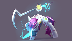 Size: 1920x1080 | Tagged: safe, artist:underpable, oc, oc only, oc:althea, pony, unicorn, female, looking at you, mare, simple background, solo, sword, weapon