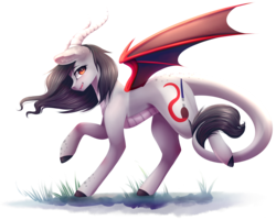 Size: 2936x2348 | Tagged: safe, artist:magicalbrownie, oc, oc only, oc:scarlet spectrum, dracony, hybrid, female, high res, raised hoof, simple background, solo, transparent background