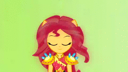 Size: 1920x1080 | Tagged: safe, screencap, sunset shimmer, equestria girls, g4, my little pony equestria girls: legend of everfree, animated, crystal guardian, lidded eyes, looking at you, no sound, ponied up, solo, transformation, webm