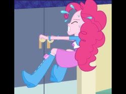 Size: 2048x1536 | Tagged: safe, screencap, pinkie pie, equestria girls, equestria girls (app), g4, doors, eyes closed, female, gritted teeth, solo, sweat